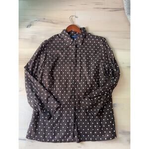 Jones New York Womens Polka Dot blouse Size 1X Brown White Fall Fashion Cotton